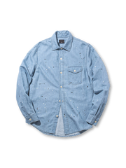 米海軍作業着由来のペイントスプラッター加工が特徴のデニムワークシャツ。