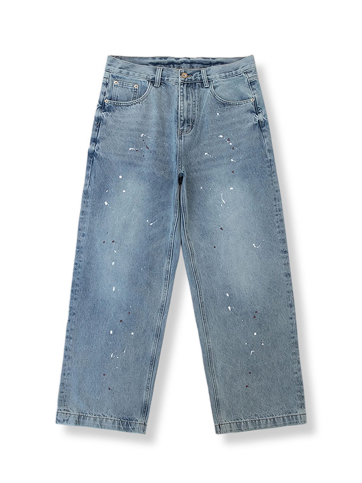 ペイントスプラッター加工が施されたストレートデニムパンツ