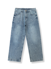 ペイントスプラッター加工が施されたストレートデニムパンツ