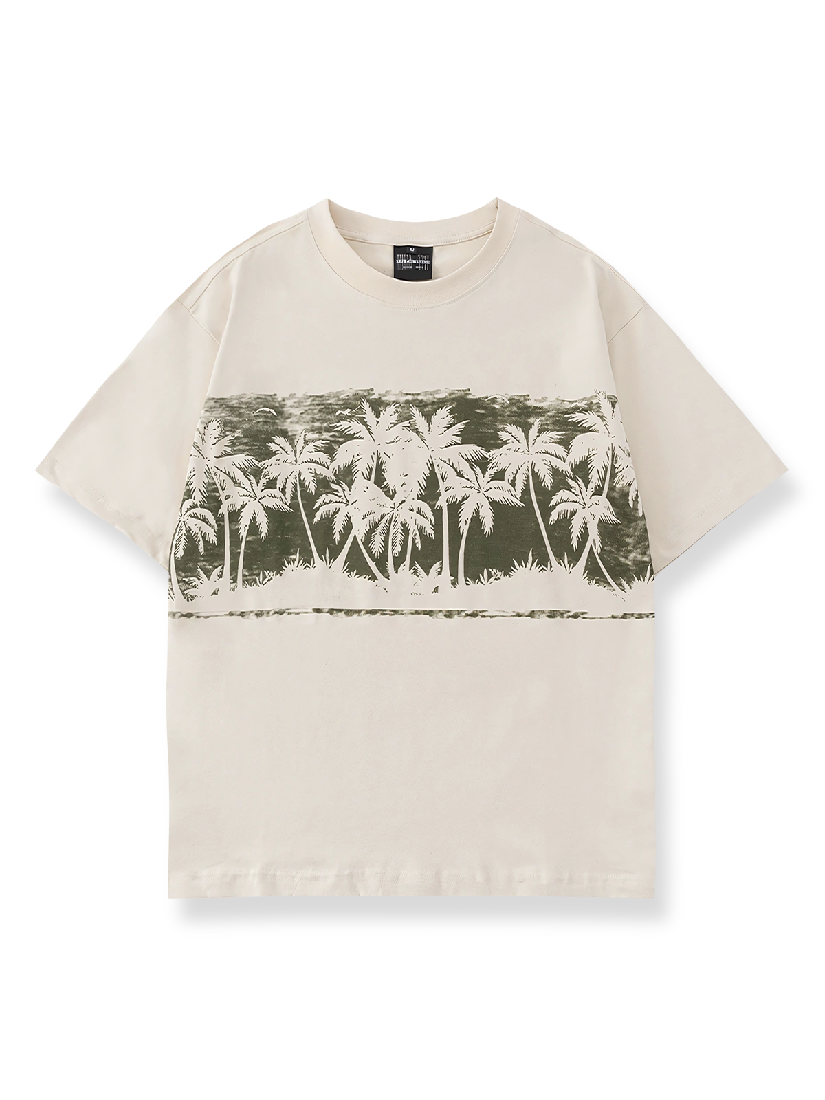 ヤシの木プリントのオーバーサイズ半袖Tシャツの前面が見える商品画像