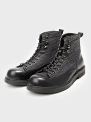 異素材コンビ ハイカット牛革ブーツ