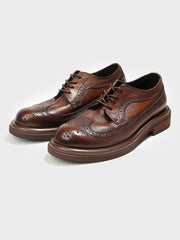 ブローグ彫刻 牛革レザーシューズ