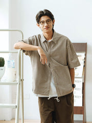 抽し紐付き 千鳥格 シャツ