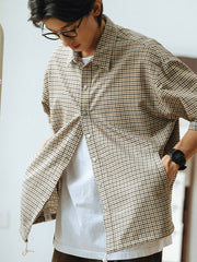 抽し紐付き 千鳥格 シャツ