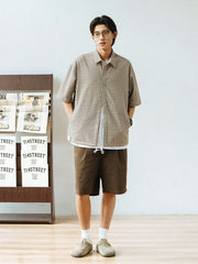 抽し紐付き 千鳥格 シャツ