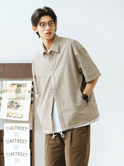 抽し紐付き 千鳥格 シャツ