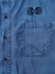 無限大 刺繍 デニム 半袖シャツ