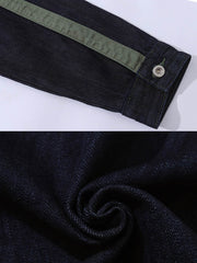 ウォッシュド加工 配色ポケットデニムラグランジャケット