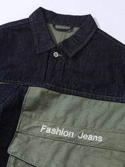 ウォッシュド加工 配色ポケットデニムラグランジャケット