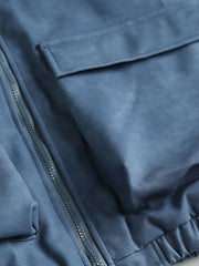 無地 立体ポケット 襟付き中綿ジャケット