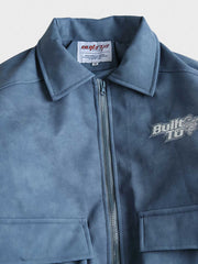 無地 立体ポケット 襟付き中綿ジャケット