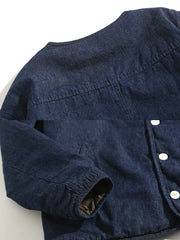 ノーカラー デニムジャケット