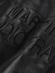 刺繍入り スタンドカラレザージャケットー