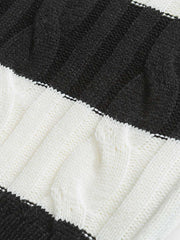 ストライプ ケーブル編みニットセーター