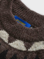 カラーブロック 刺繍 クルーネック ニットセーター