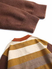 カラーブロック 太いボーダー ポロ襟セーター