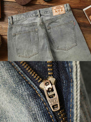 ウォッシュ加工 テーパード デニムパンツ