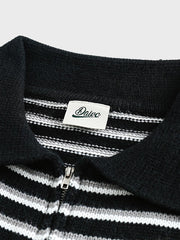 ストライプ柄 ポロカラーカーディガン