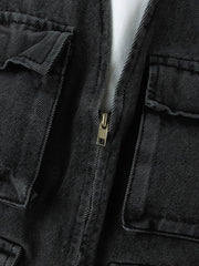 ウォッシュ加工 Vネック デニム ベスト