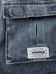 ウォッシュ加工 Vネック デニム ベスト