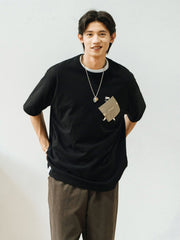3色 小人柄 ポケット 半袖Tシャツ