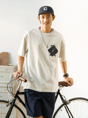 3色 小人柄 ポケット 半袖Tシャツ