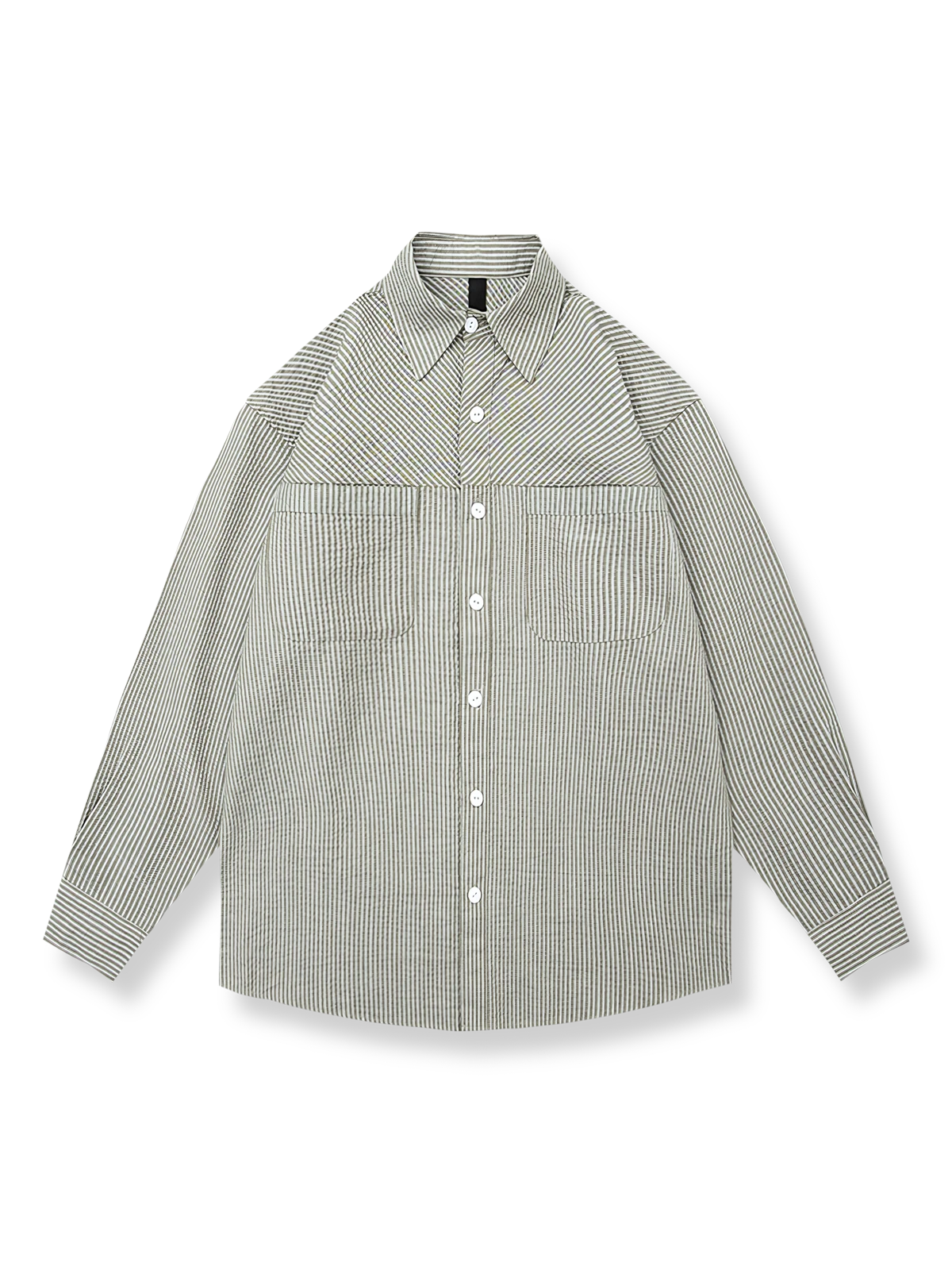 2色ストライプ柄のバブルガーゼコットンシャツ