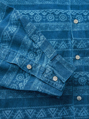 エスニック調総柄ジャカードデニムシャツ