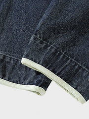 ウォッシュ加工 ノーカラー デニムジャケット