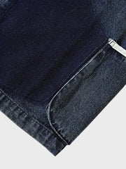 ウォッシュ加工 ノーカラー デニムジャケット