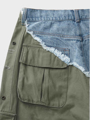 デニムダメージコンビカーゴパンツ