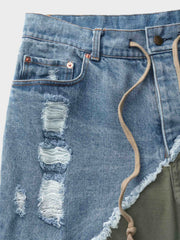 デニムダメージコンビカーゴパンツ