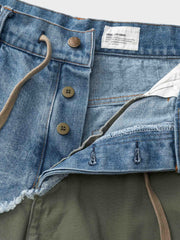 デニムダメージコンビカーゴパンツ