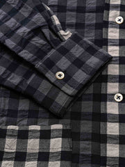 チェック柄 バブル織り生地 パッチワークシャツ