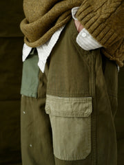 レトロ 人字柄 パッチワーク スラックス