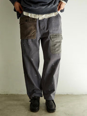 レトロ 人字柄 パッチワーク スラックス