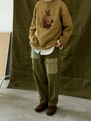 レトロ 人字柄 パッチワーク スラックス