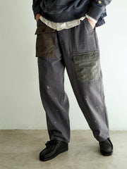 レトロ 人字柄 パッチワーク スラックス