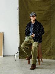 レトロ 人字柄 パッチワーク スラックス