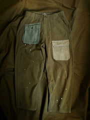 レトロ 人字柄 パッチワーク スラックス