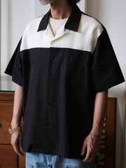 モノクロ パッチワーク キューバ襟シャツ