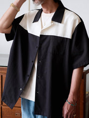 モノクロ パッチワーク キューバ襟シャツ