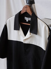 モノクロ パッチワーク キューバ襟シャツ