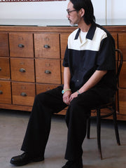 モノクロ パッチワーク キューバ襟シャツ