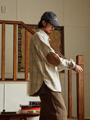 ジッパー付き チェック柄 プルオーバーシャツ