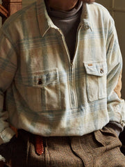 ジッパー付き チェック柄 プルオーバーシャツ