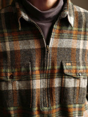 ジッパー付き チェック柄 プルオーバーシャツ