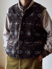 背中 コーデュロイ ナバホ柄 ジャカード ベスト