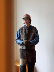 背中 コーデュロイ ナバホ柄 ジャカード ベスト