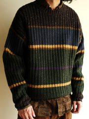 ストライプ柄 ドロップショルダーウール セーター